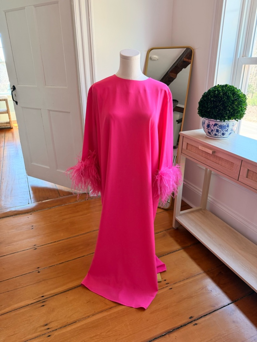 Tuckernuck Hot Pink Feather-Cuff Maxi Dress